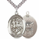 Men's Pewter Oval St. George Navy Medal - 24" 2.4mm Rhodium Plate Chain + Clasp