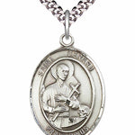 Men's Pewter Oval St. Gerard Majella Medal - 24" 2.4mm Rhodium Plate Chain + Clasp