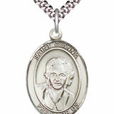 Men's Pewter Oval St. Gianna Medal - 24" 2.4mm Rhodium Plate Chain + Clasp