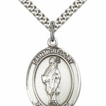 Men's Pewter Oval St. Gregory the Great Medal - 24" 2.4mm Rhodium Plate Chain + Clasp