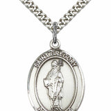 Men's Pewter Oval St. Gregory the Great Medal - 24" 2.4mm Rhodium Plate Chain + Clasp