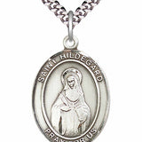 Men's Pewter Oval St. Hildegard Von Bingen Medal - 24" 2.4mm Rhodium Plate Chain + Clasp