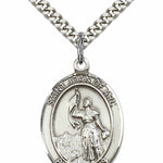 Men's Pewter Oval St. Joan of Arc Medal - 24" 2.4mm Rhodium Plate Chain + Clasp
