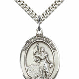 Men's Pewter Oval St. Joan of Arc Medal - 24" 2.4mm Rhodium Plate Chain + Clasp