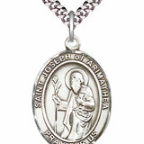 Men's Pewter Oval St. Joseph of Arimathea Medal - 24" 2.4mm Rhodium Plate Chain + Clasp