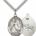 Men's Pewter Oval St. Joseph of Cupertino Medal - 24" 2.4mm Rhodium Plate Chain + Clasp