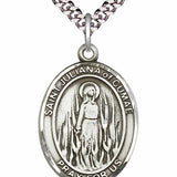 Men's Pewter Oval St. Juliana Medal - 24" 2.4mm Rhodium Plate Chain + Clasp