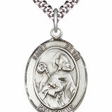 Men's Pewter Oval St. Kevin Medal - 24" 2.4mm Rhodium Plate Chain + Clasp