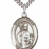 Men's Pewter Oval St. Kilian Medal - 24" 2.4mm Rhodium Plate Chain + Clasp
