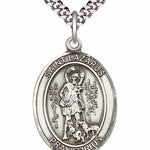 Men's Pewter Oval St. Lazarus Medal - 24" 2.4mm Rhodium Plate Chain + Clasp