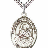 Men's Pewter Oval St. Lidwina of Schiedam Medal - 24" 2.4mm Rhodium Plate Chain + Clasp