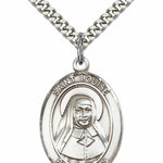 Men's Pewter Oval St. Louise De Marillac Medal - 24" 2.4mm Rhodium Plate Chain + Clasp