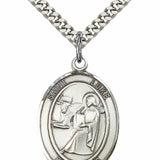 Men's Pewter Oval St. Luke the Apostle Medal - 24" 2.4mm Rhodium Plate Chain + Clasp