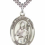 Men's Pewter Oval St. Malachy O'more Medal - 24" 2.4mm Rhodium Plate Chain + Clasp