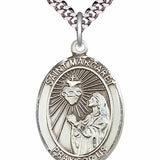 Men's Pewter Oval St. Margaret Mary Alacoque Medal - 24" 2.4mm Rhodium Plate Chain + Clasp