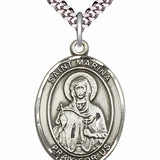 Men's Pewter Oval St. Marina Medal - 24" 2.4mm Rhodium Plate Chain + Clasp