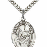 Men's Pewter Oval St. Mary Magdalene Medal - 24" 2.4mm Rhodium Plate Chain + Clasp