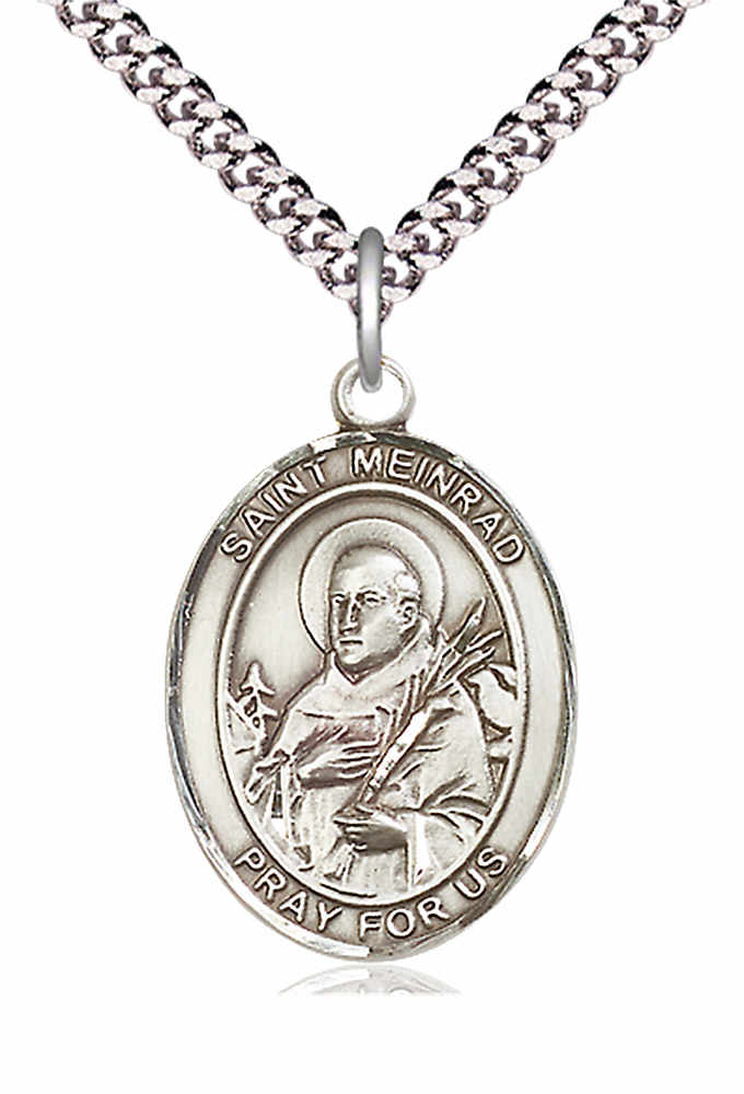Men's Pewter Oval St. Meinrad of Einsideln Medal - 24" 2.4mm Rhodium Plate Chain + Clasp