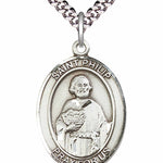 Men's Pewter Oval St. Philip the Apostle Medal - 24" 2.4mm Rhodium Plate Chain + Clasp