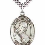 Men's Pewter Oval St. Philomena Medal - 24" 2.4mm Rhodium Plate Chain + Clasp