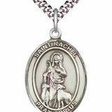 Men's Pewter Oval St. Rachel Medal - 24" 2.4mm Rhodium Plate Chain + Clasp