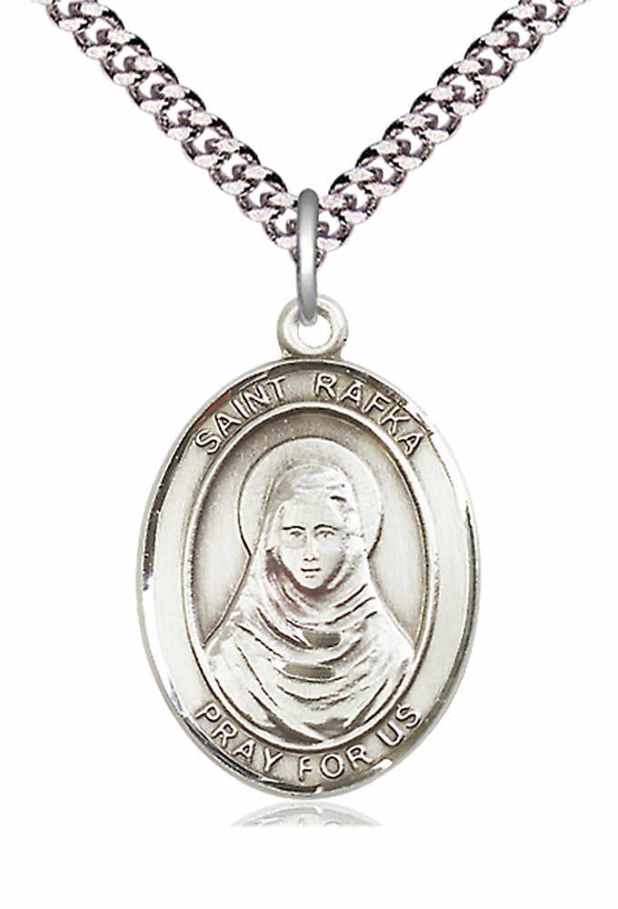 Men's Pewter Oval St. Rafta Medal - 24" 2.4mm Rhodium Plate Chain + Clasp