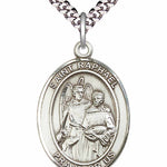Men's Pewter Oval St. Raphael the Archangel Medal - 24" 2.4mm Rhodium Plate Chain + Clasp