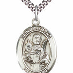 Men's Pewter Oval St. Raymond Nonnatus Medal - 24" 2.4mm Rhodium Plate Chain + Clasp