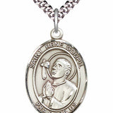 Men's Pewter Oval St. Rene Goupil Medal - 24" 2.4mm Rhodium Plate Chain + Clasp