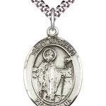 Men's Pewter Oval St. Richard Medal - 24" 2.4mm Rhodium Plate Chain + Clasp