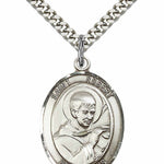 Men's Pewter Oval St. Robert Bellarmine Medal - 24" 2.4mm Rhodium Plate Chain + Clasp