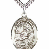 Men's Pewter Oval St. Rosalia Medal - 24" 2.4mm Rhodium Plate Chain + Clasp