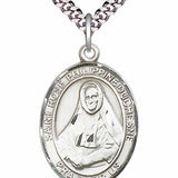 Men's Pewter Oval St. Rose Philippine Medal - 24" 2.4mm Rhodium Plate Chain + Clasp