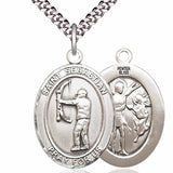 Men's Pewter Oval St. Sebastian Archery Medal - 24" 2.4mm Rhodium Plate Chain + Clasp