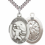 Men's Pewter Oval St. Sebastian Football Medal - 24" 2.4mm Rhodium Plate Chain + Clasp