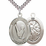 Men's Pewter Oval St. Sebastian Gymnastics Medal - 24" 2.4mm Rhodium Plate Chain + Clasp