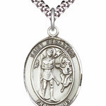 Men's Pewter Oval St. Sebastian Medal - 24" 2.4mm Rhodium Plate Chain + Clasp