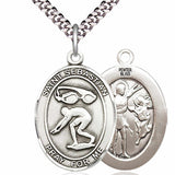 Men's Pewter Oval St. Sebastian Swimming Medal - 24" 2.4mm Rhodium Plate Chain + Clasp