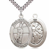 Men's Pewter Oval St. Sebastian Volleyball Medal - 24" 2.4mm Rhodium Plate Chain + Clasp