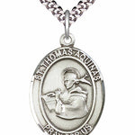 Men's Pewter Oval St. Thomas Aquinas Medal - 24" 2.4mm Rhodium Plate Chain + Clasp