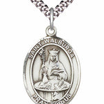Men's Pewter Oval St. Walburga Medal - 24" 2.4mm Rhodium Plate Chain + Clasp