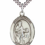 Men's Pewter Oval St. Zachary Medal - 24" 2.4mm Rhodium Plate Chain + Clasp