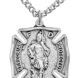 Men's Sized Sterling Silver Saint Florian Firefighter Medal - 24" Stainless Steel Endless Chain
