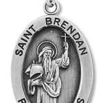 Men's Sterling Silver Oval St. Brendan Necklace - 24" Sterling Silver Chain + Clasp
