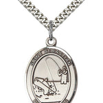 Men's Sterling Silver Oval St. Sebastian Fishing Medal - No Chain