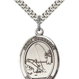 Men's Sterling Silver Oval St. Sebastian Fishing Medal