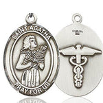 Men's Sterling Silver Saint Agatha Oval Medal with Caduceus - No Chain