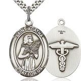 Men's Sterling Silver Saint Agatha Oval Medal with Caduceus