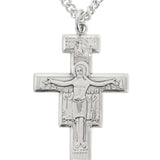 Men's Sterling Silver San Damiano Crucifix - 24" 2.4mm Rhodium Plate Chain + Clasp