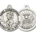 Men's Sterling Silver St Christopher Navy Pendant - No Chain
